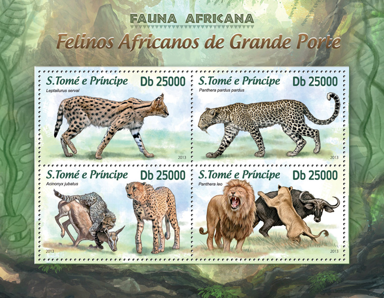 African big wild cats - Issue of Sao Tome and Principe postage stamps