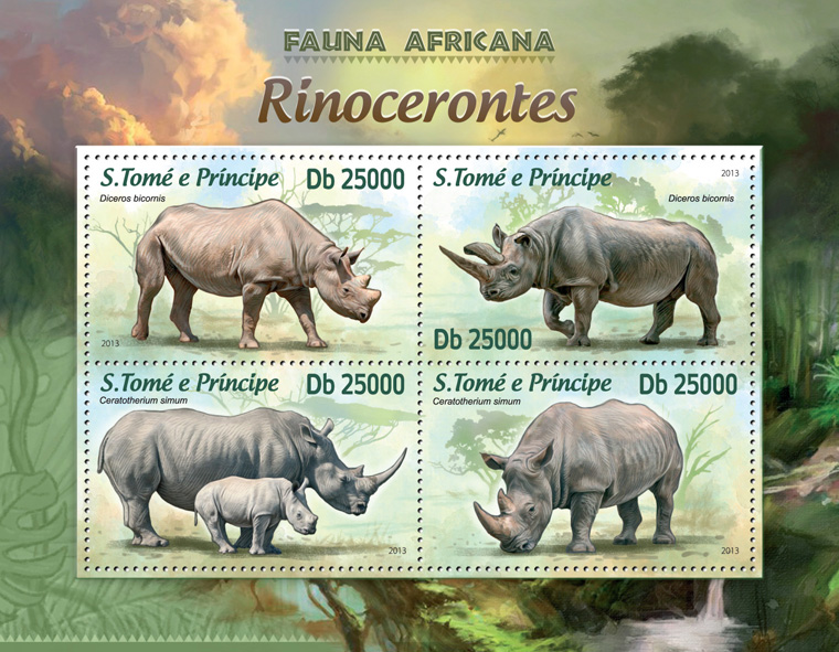 Rhinos - Issue of Sao Tome and Principe postage stamps
