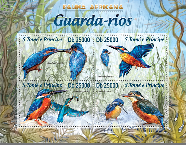 Kingfishers - Issue of Sao Tome and Principe postage stamps