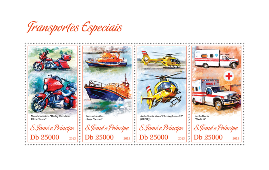 Special transport - Issue of Sao Tome and Principe postage stamps
