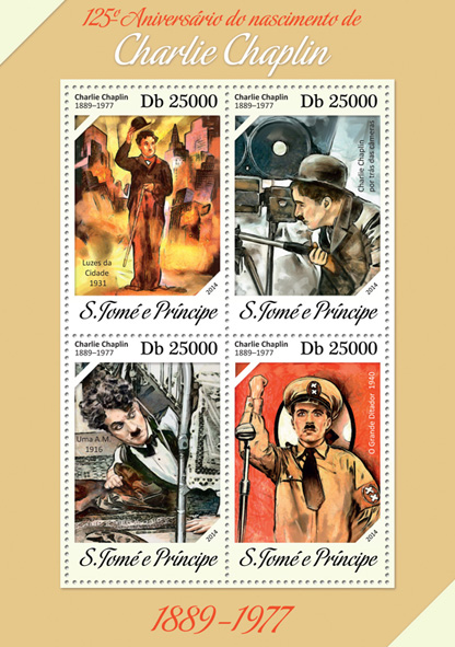 Charlie Chaplin - Issue of Sao Tome and Principe postage stamps