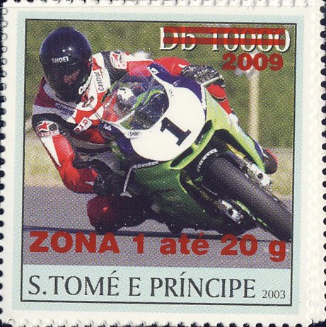 Motorcycle - red - ZONA 1 ate 20g - Issue of Sao Tome and Principe postage stamps