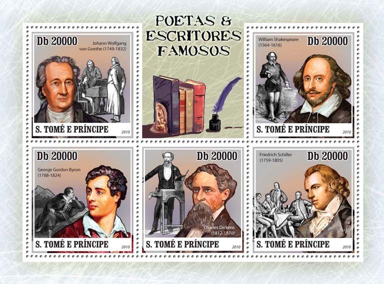 Famous Poets & Writers - Issue of Sao Tome and Principe postage stamps