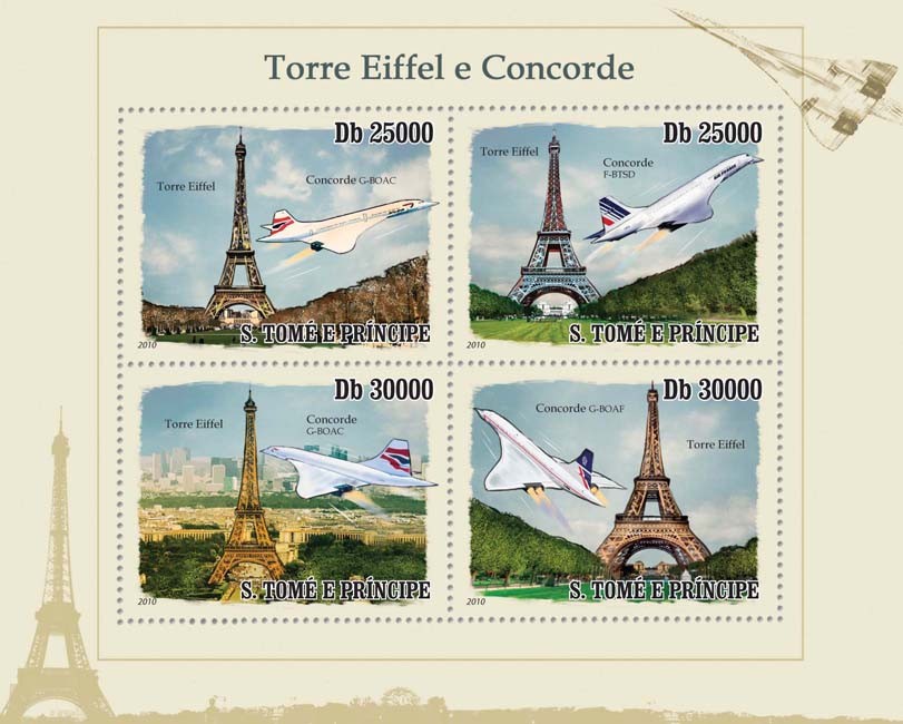 Eiffel Tower & Concorde - Issue of Sao Tome and Principe postage stamps