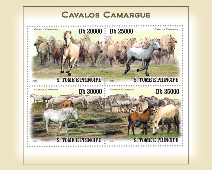 Camargue?ﾀﾯ Horses - Issue of Sao Tome and Principe postage stamps