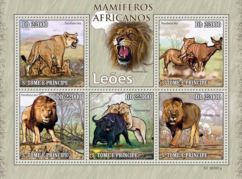 Animals of Africa - Lions - Issue of Sao Tome and Principe postage stamps