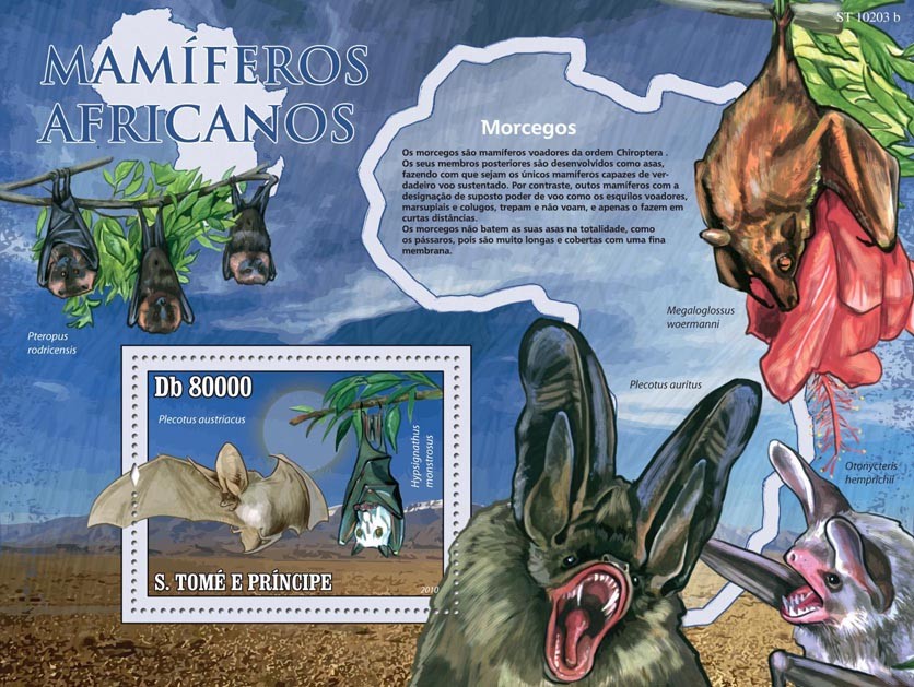 Animals of Africa - Bats - Issue of Sao Tome and Principe postage stamps