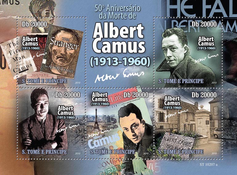 Famous writer Albert Camus ( 1913-1960 ) - Issue of Sao Tome and Principe postage stamps