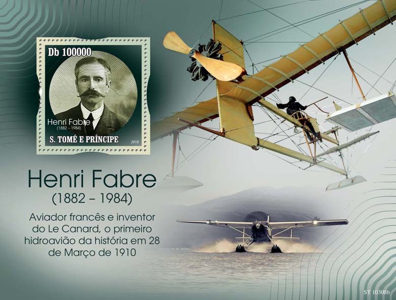 Henri Fabre ( 1882  1984 ), First Hydroplane - Issue of Sao Tome and Principe postage stamps