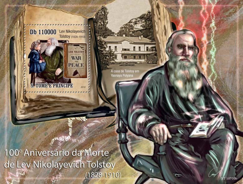 100th Anniversary of Death of Lev Nikolayevich Tolstoy ( 1844  1919 ) - Issue of Sao Tome and Principe postage stamps