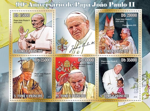 90th Anniversary of Pope John Paul II,( 1920  2005 ) - Issue of Sao Tome and Principe postage stamps