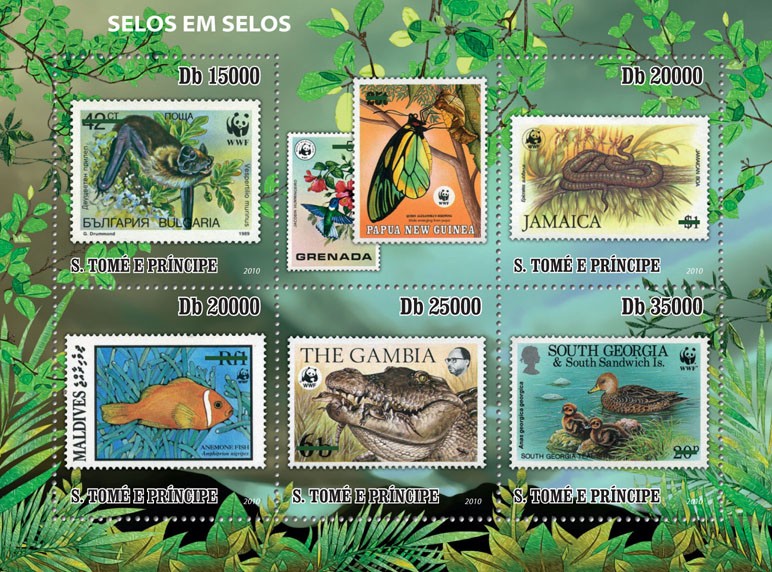 Stamp on stamp (WWF - Fauna) - Issue of Sao Tome and Principe postage stamps