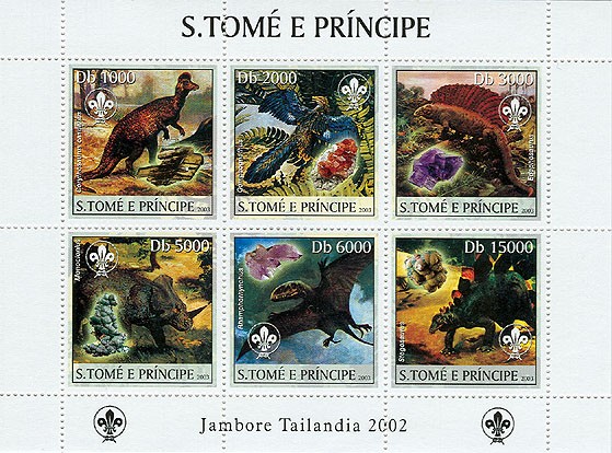Dinosaurs & Minerals & Scouts - Issue of Sao Tome and Principe postage stamps