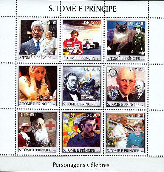 Celebrities (1st stamp Mandela & Pope) 9v - Issue of Sao Tome and Principe postage stamps