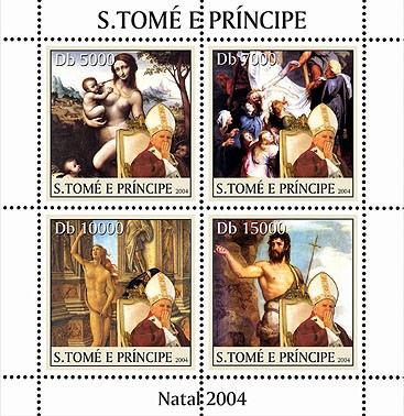 Xmas - Noel: paintings - peintures  & Pope 4v - Issue of Sao Tome and Principe postage stamps