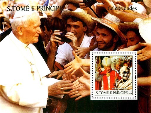 Pope & Gandhi Db 10000 - Issue of Sao Tome and Principe postage stamps