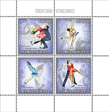 Winners of Turin 2006 (figure skating) 4 v = 40 000 Db - Issue of Sao Tome and Principe postage stamps