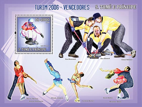 Winners of Turin 2006 (figure skating, snowboarding, curling)  S/s = 40 000 Db - Issue of Sao Tome and Principe postage stamps