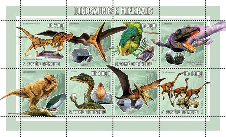 Prehistoric animals & minerals 4 v = 40 000 Db - Issue of Sao Tome and Principe postage stamps