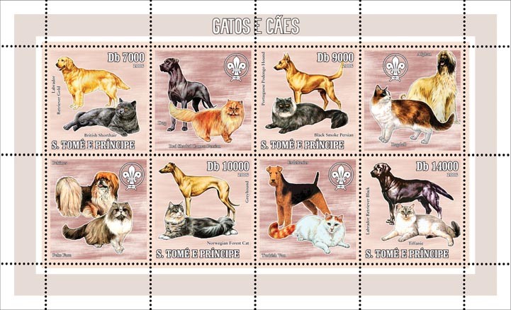 Dogs & cats (& scouts) 4 v = 40 000 Db - Issue of Sao Tome and Principe postage stamps