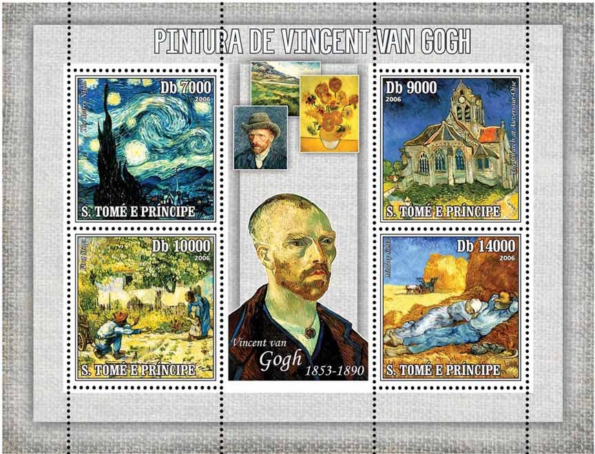 Paintings of Van Gogh 4 v = 40 000 Db - Issue of Sao Tome and Principe postage stamps