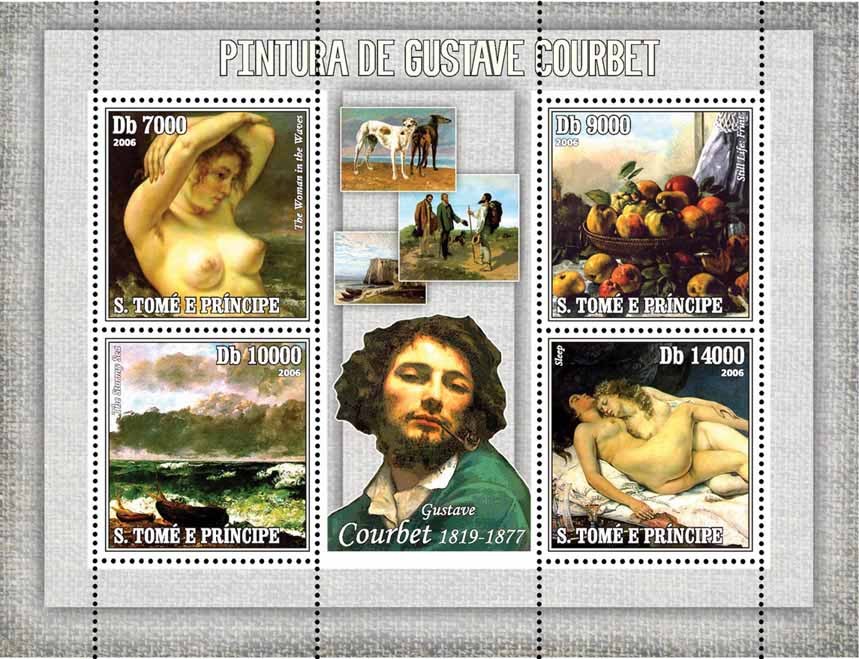 Paintings of Courbet 4 v = 40 000 Db - Issue of Sao Tome and Principe postage stamps