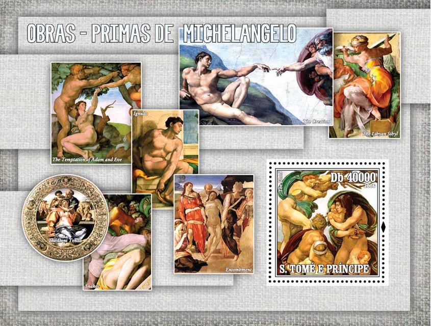 Masterpieces of Michelangelo S/s = 40 000 Db - Issue of Sao Tome and Principe postage stamps