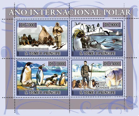 Int. Polar Year (people, penguins, dogs, bear) 4 v - 40 000 Db - Issue of Sao Tome and Principe postage stamps