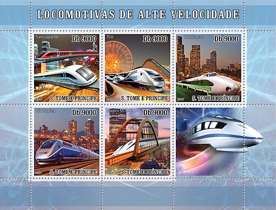 Speed Trains - Issue of Sao Tome and Principe postage stamps