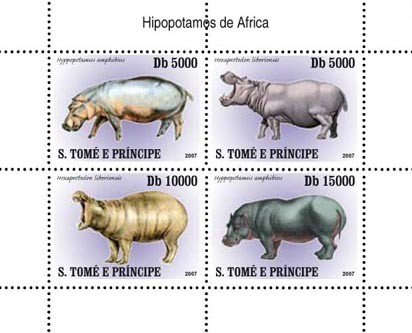 Hipopotamus - Issue of Sao Tome and Principe postage stamps