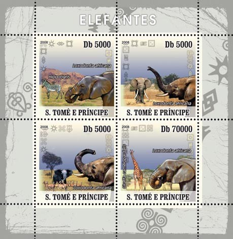 African Elephants - Issue of Sao Tome and Principe postage stamps