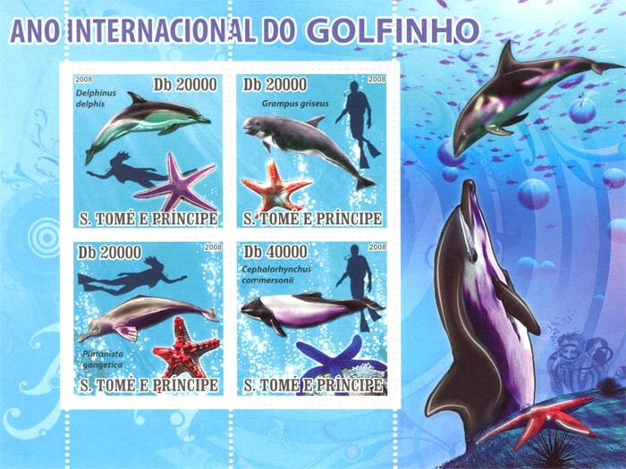 International Dolphins Year, sea stars,diving - Issue of Sao Tome and Principe postage stamps