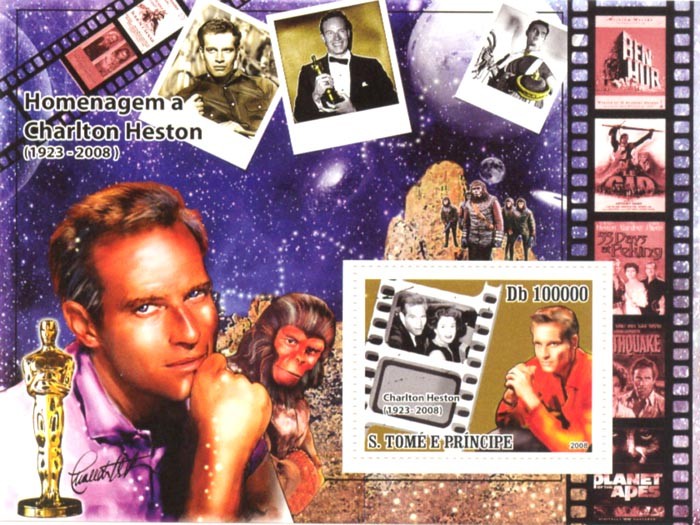 In Memory Charlton Heston (1923-2008), Cinema - Issue of Sao Tome and Principe postage stamps