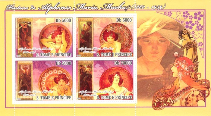 Paintings of Alphonse Maria Mucha (1860-1939) - Issue of Sao Tome and Principe postage stamps