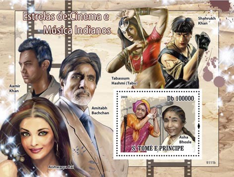 Cinema and Music Stars of India - Issue of Sao Tome and Principe postage stamps