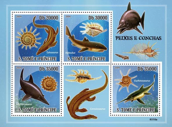 Fishes & Shells (Dinosaurs) - Issue of Sao Tome and Principe postage stamps