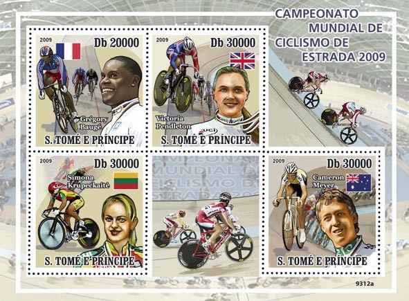 2009 World Truck Cycling Champ. (G.Bauge, V.Pendleton, S.Krupeckaite, C.Meyer) - Issue of Sao Tome and Principe postage stamps