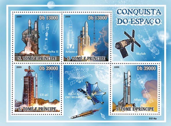 Conquest of Space  (Delta II, Ariane 5, CZ-4C, Atlas 5)Conquest of Space  (Delta II, Ariane 5, CZ-4C, Atlas 5) - Issue of Sao Tome and Principe postage stamps