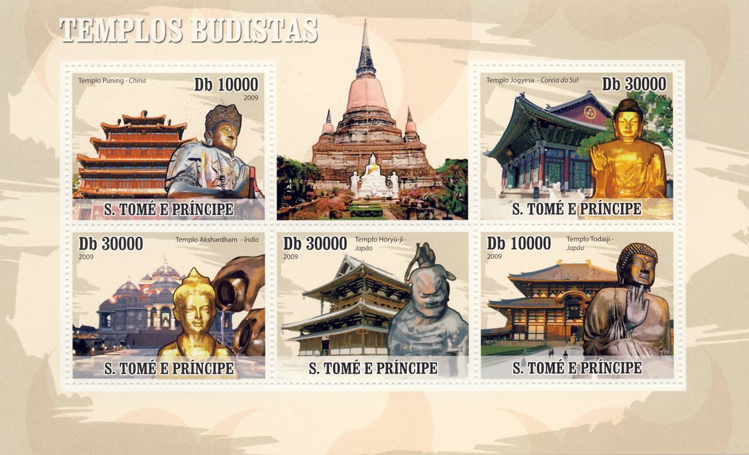 Buddhist Temples - Issue of Sao Tome and Principe postage stamps