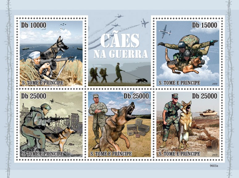Dogs in the War - Issue of Sao Tome and Principe postage stamps