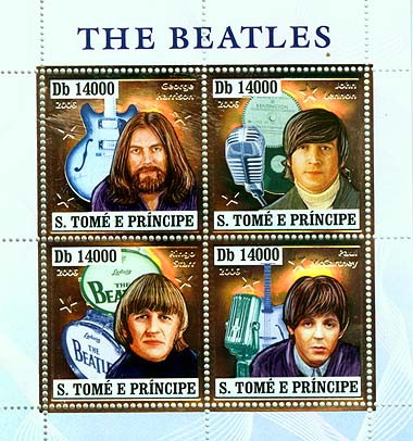 The Beatles, music instruments 4v x 14000 - Issue of Sao Tome and Principe postage stamps