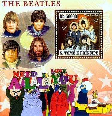 The Beatles, music instruments S/s 56000 - Issue of Sao Tome and Principe postage stamps