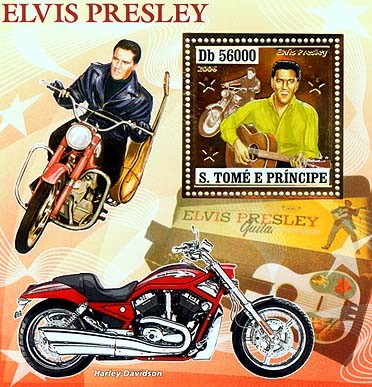Elvis Presley, motorbikes  S/s 56000 - Issue of Sao Tome and Principe postage stamps