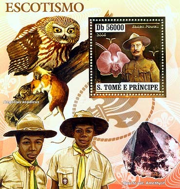 Scouts (B.Powell, owls, mushrooms, orchids, minerals)  S/s 56000 - Issue of Sao Tome and Principe postage stamps