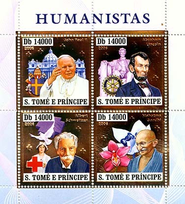 Humanists (Pope, A.Lincoln, A.Schweitzer,Gandi) 4v x 14000 - Issue of Sao Tome and Principe postage stamps