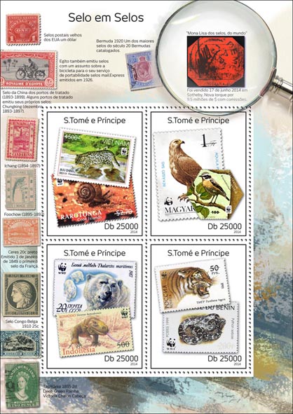 Stamps on stamps - Issue of Sao Tome and Principe postage stamps