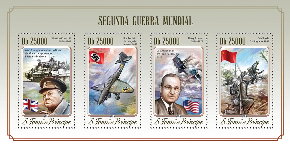 World War II  - Issue of Sao Tome and Principe postage stamps