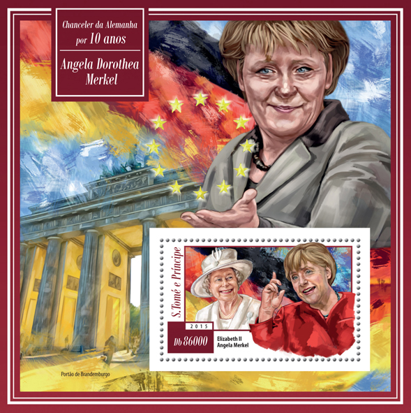 Angela Dorothea Merkel, 10 years the Chancellor of Germany - Issue of Sao Tome and Principe postage stamps