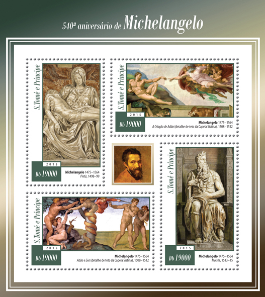 540th anniversary of Michelangelo - Issue of Sao Tome and Principe postage stamps