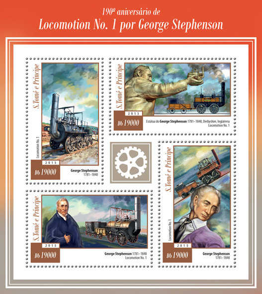 George Stephenson’s Locomotion - Issue of Sao Tome and Principe postage stamps